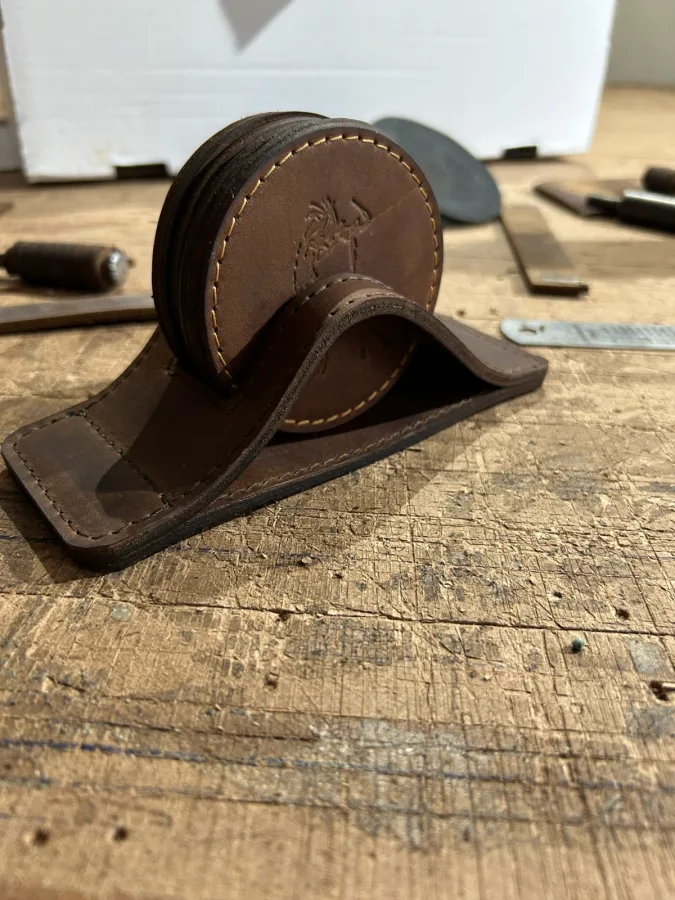 Leather Coasters with Coaster Holder – photo 1
