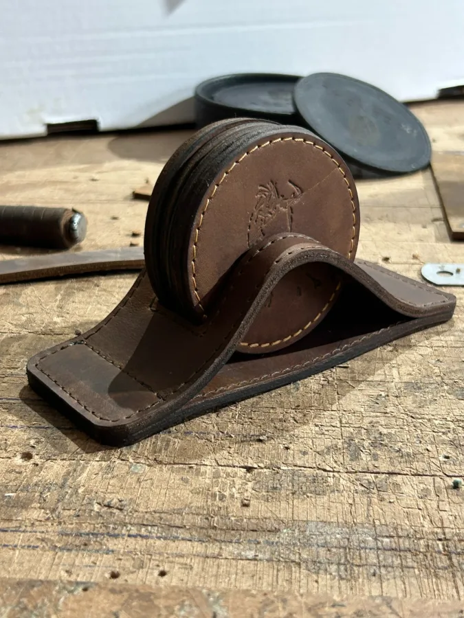 Leather Coasters with Coaster Holder – photo 2