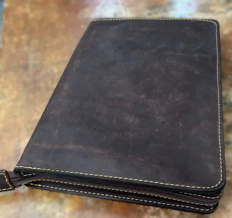 Leather Book Cover with Zipper and Inside Pockets – view 1