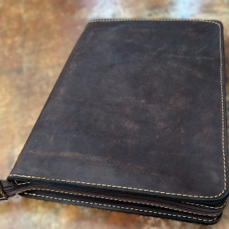 Leather Book Cover with Zipper and Inside Pockets
